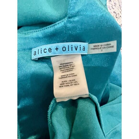 ALICE & OLIVIA DRESS POPPY PEPLUM MIDI SZ 2 TEAL FITTED BODICE QUIET LUXURY CORE - Picture 5 of 16